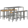 vidaXL 9-Piece Gray Poly Rattan & Solid Acacia Wood Patio Bar Set with Tempered Glass Tabletop and Comfortable Stools for Outdoor Living Spaces - 3 of 4
