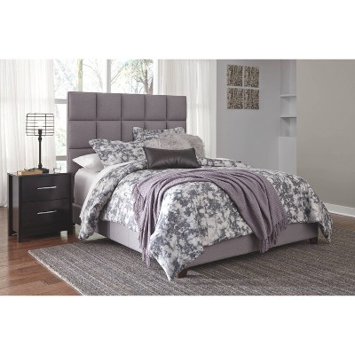 Contemporary Gray King-Sized Bed with Tufted Faux Leather Headboard