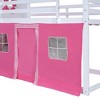 Vynxaria Twin Size Bunk Wood House Bed with Elegant Windows, Sills and Tent, Pink+White - 4 of 4