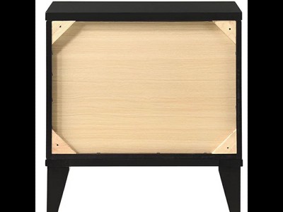Chelsie Sleek Black Solid Wood Nightstand with Silver Accents