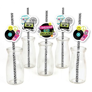 Big Dot of Happiness Through the Decades - Paper Straw Decor - 50s, 60s, 70s, 80s, and 90s Party Striped Decorative Straws - Set of 24 - 1 of 4