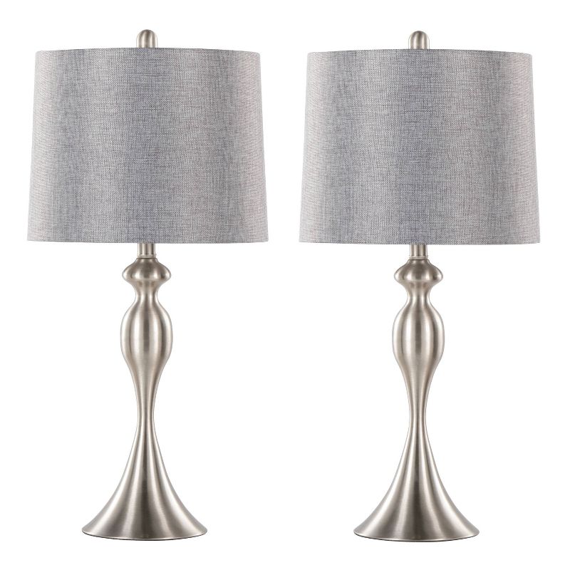 LumiSource (Set of 2) Ashland 27&#34; Contemporary Metal Table Lamps Brushed Nickel with Gray Textured Linen Shade from Grandview Gallery, 1 of 8