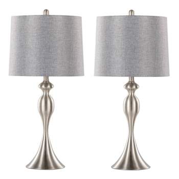 LumiSource (Set of 2) Ashland 27" Contemporary Metal Table Lamps Brushed Nickel with Gray Textured Linen Shade from Grandview Gallery