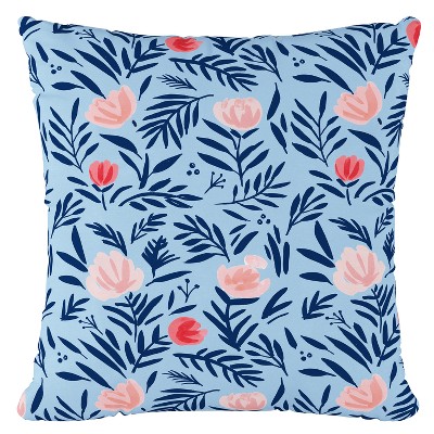 Blue Floral Throw Pillow - Skyline Furniture: Indoor Linen & Cotton, Zipper Closure