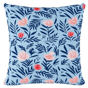 Blue Floral Throw Pillow - Skyline Furniture: Indoor Linen & Cotton, Zipper Closure - 1 of 4
