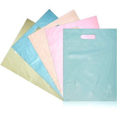 Okuna Outpost 100-Pack Plastic Shopping Bags for Merchandise with Handle (Pastel, 12 x 15 in)