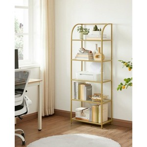 5-Tier Curved Design Bookshelf with Tempered Glass, Stylish Storage Solution for Home and Office - 1 of 4