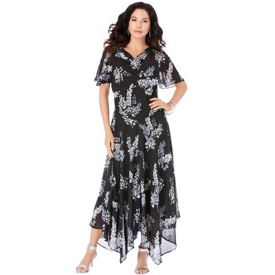 Roaman's Women's Plus Size Floral Sequin Dress - 14 W, Black : Target