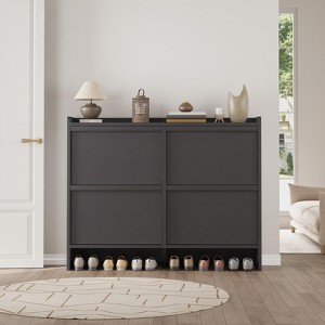 4 Shoe Cabinet with Flip Drawers, Wooden Shoe Cabinet with Adjustable Shelf, Freestanding Shoe Organizer, Hidden Shoe Storage for Entryway Hallway - 1 of 4