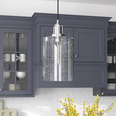Nora 7.87" Polished Nickel and Seeded Glass Pendant