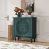 Storage Cabinet With Doors And Shelves,Green Hollow-Carved Cabinet With Adjustable Shelf,Distressed Wooden Cabinet With 2 Doors-Maison Boucle - 3 of 4