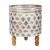 Evergreen Embossed Metal Planter with Wood Legs, Set of 2 - 3 of 4