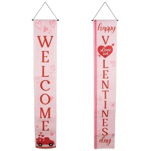 Northlight Set of 2 Pink "Welcome" and "Happy Valentine's Day" Outdoor Door Banners 71" - 1 of 4