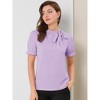 INSPIRE CHIC Women's Bow Tie Neck Solid Color Elastic Cuffs Elegant Office Short Sleeve Blouse - 2 of 4