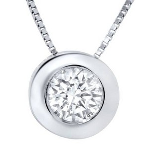 Pompeii3 Custom Order 5/8ct G I1 Bezel Pendant 14k White Gold with 16" Box Chain - 1 of 2