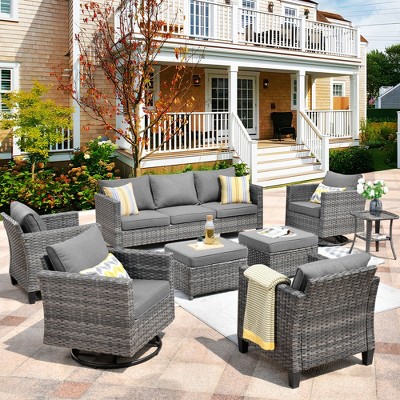XIZZI Modular Outdoor Swivel Sectional Sofa Set, UV-Resistant Modular Lounge Set w/ Swivel Chairs, Side Table & Optional 3-Seat Sofa, Ottoman, Firepit