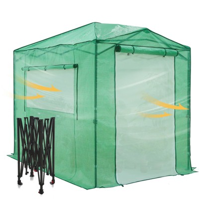EAGLE PEAK 8'x6' Portable Walk-in Greenhouse, Upgraded Screen Mesh Door, Green