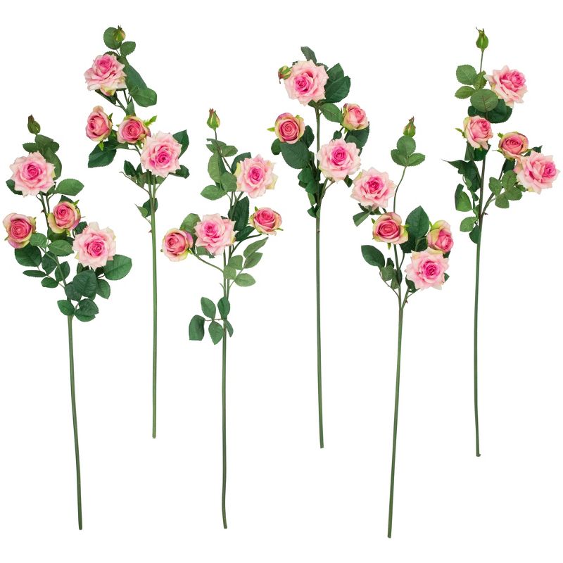 Northlight Set of 6 Coral Pink Real Touch Rose Artificial Floral Sprays, 35", 1 of 8
