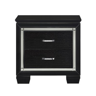 NicBex Nightstand with 2 Drawers,1pc Side Table with LED Lighting and Black Finish,28 inch Bedside Table for Bedroom,Living Room,Black/Silver/Gray