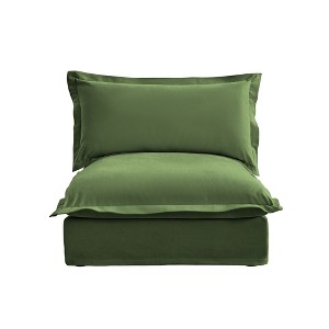 Vynxaria Modern Armless Sofa Green, Chenille Fabric, Removable Covers, High-Density Foam, Sturdy Wood Frame (300lbs/Seat), Deep Seat with Pillows - 1 of 4