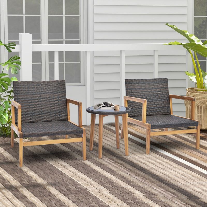 Costway 3 PCS Outdoor Furniture Set with Cushioned Chairs and Tempered Glass Side Table, 5 of 12