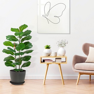 39" Large Fake Plant in Pot Fig Artificial Tree 27 Leaves for Indoor Outdoor House Home Office Garden Modern Decoration