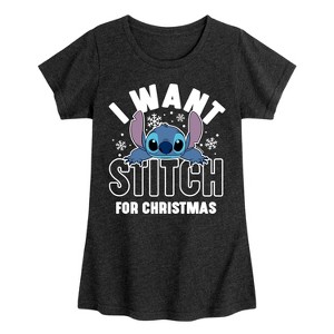 Girls' - Lilo and Stitch - I Want A Stitch For Christmas Fitted Short Sleeve Graphic T-Shirt - 1 of 4