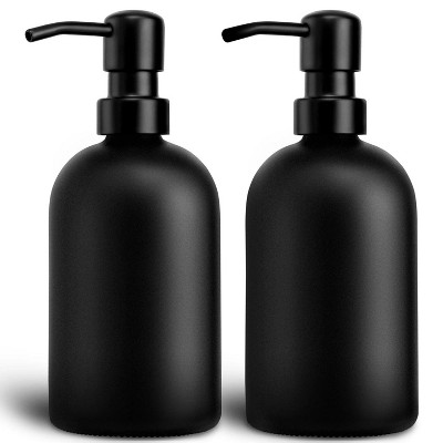 BRINJOY Glass Soap Dispenser, 15oz Black Soap Bottle with Pump for Kitchen and Bathroom 2 Pack