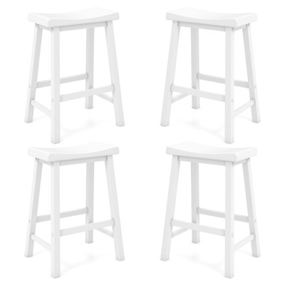 Tangkula 24" Bar Stools Set of 4 Saddle-Seat Counter Height Stools with Rubber Wood Frame & Footrests Backless Wooden Barstools White