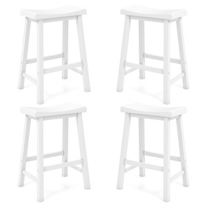 Tangkula 24" Bar Stools Set of 4 Saddle-Seat Counter Height Stools with Rubber Wood Frame & Footrests Backless Wooden Barstools White - 1 of 4