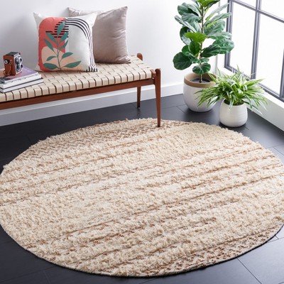 Ivory Geometric Round Hand-Woven Jute Area Rug - 6'