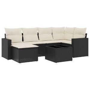 vidaXL 7 Piece Patio Sofa Set with Cushions Poly Rattan - Black and Cream With Table - 1 of 4