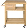 HOMCOM Bamboo Kitchen Island Cart on Wheels, Utility Trolley Cart with 2 Storage Drawers and Open Shelves, Bamboo Tone - 4 of 4