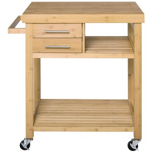 Maliang Bamboo Kitchen Island Cart on Wheels with 2 Storage Drawers and Open Shelves - 1 of 4