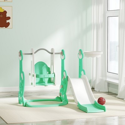 Ruvalino Baby Swings Indoor Rocket Theme Swing Set with Slide and Climber for Playroom Adventures, Green, 58.1"*63"*42.1"