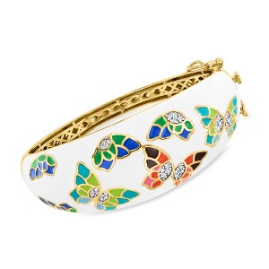 Ross-Simons 3.00 ct. t.w. White Topaz and Multicolored Enamel Butterfly Bangle Bracelet in 18kt Gold Over Sterling - 1 of 4