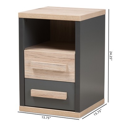 Pandora Two-Tone Gray and Oak 2 Drawer Nightstand