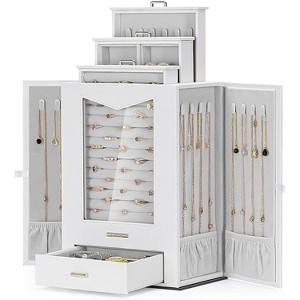 Jewelry Organizer with Transparent Window Necklace Hooks Jewelry Box for Necklaces Rings Earrings Bracelets - 1 of 4