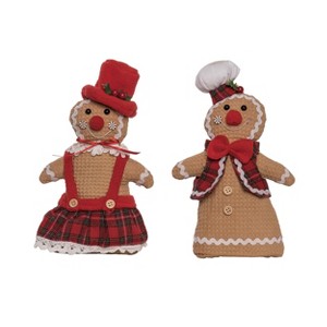 Transpac Plush Festive Gingerbread Couple Set of 2 Christmas Home Decorations - 1 of 1