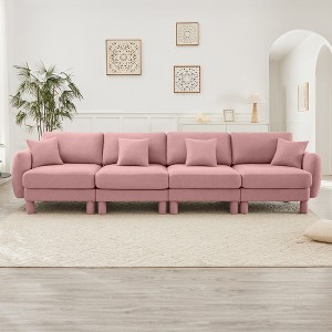 VASIP Boucle Fabric 3-Seater Sofa, Shell-Shaped Armrests & Self-Wrapped Cylindrical Legs, for Living Room & Apartment,Beige - 1 of 4