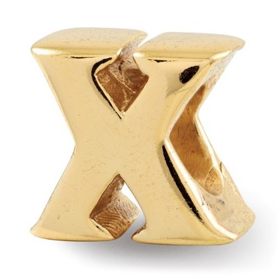 Black Bow Jewelry Letter X Bead Charm in 14k Yellow Gold Plated Sterling Silver