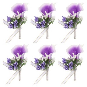 Unique Bargains Calla Lily Boutonnieres Silk Ribbon Artificial Flowers with Pins 2 Pcs - 1 of 4