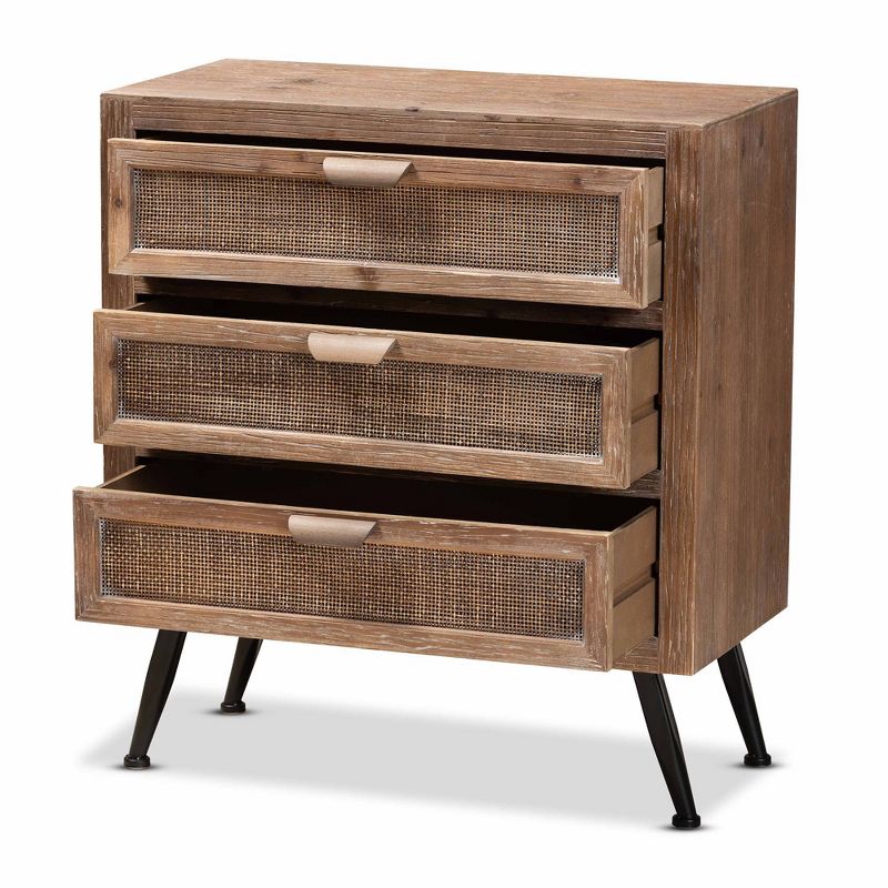 Calida Wood and Rattan 3 Drawer Storage Cabinet Brown - Baxton Studio, 3 of 13