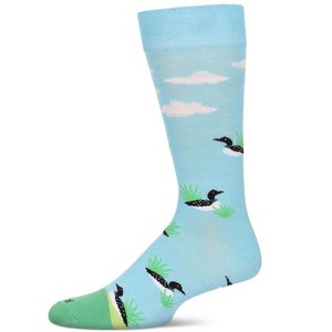 Memoi Men's Loon Bird Bamboo Crew Socks Blue Topaz 10-13 - 1 of 2