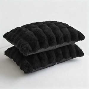 LISM Long Pillow Shams 2-Pack Fluffy Faux Rabbit Fur Pillowcases - 1 of 4