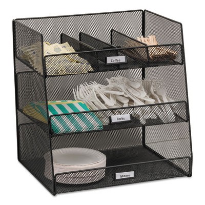 Safco Onyx Breakroom Organizers, 3 Compartments,14.63 x 11.75 x 15, Steel Mesh, Black