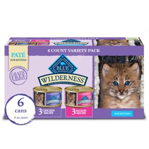 Blue Buffalo Wilderness High Protein Grain-Free Natural Kitten Pate Wet Cat Food Variety Pack with Chicken & Salmon - 3oz/6ct - 1 of 4