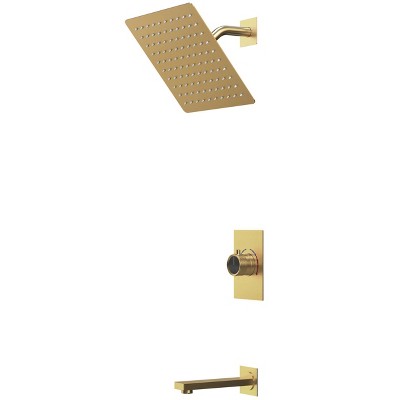 Brushed Gold Wall-Mounted Rain Shower and Tub Faucet Set