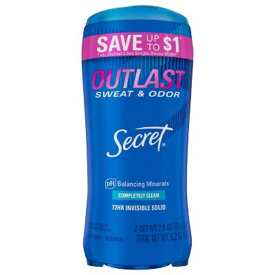 Secret Outlast Invisible Solid Antiperspirant and Deodorant Completely Clean, 2.6 oz, Pack of 2