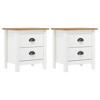 vidaXL Solid Pine Wood Bedside Cabinet Hill - White and Honey Brown, 18.1"x13.8"x19.5", Scandinavian-Style Side Table with 2 Drawers - 2 of 4
